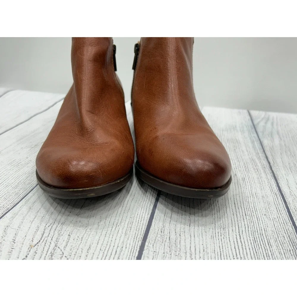 Lucky Brand Basel Ankle Boots Womens 10M Brown Leather Side Zip‎ Block Heel